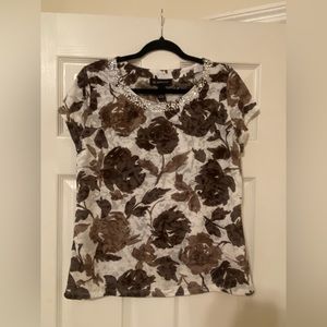 INC cream and brown floral print top.